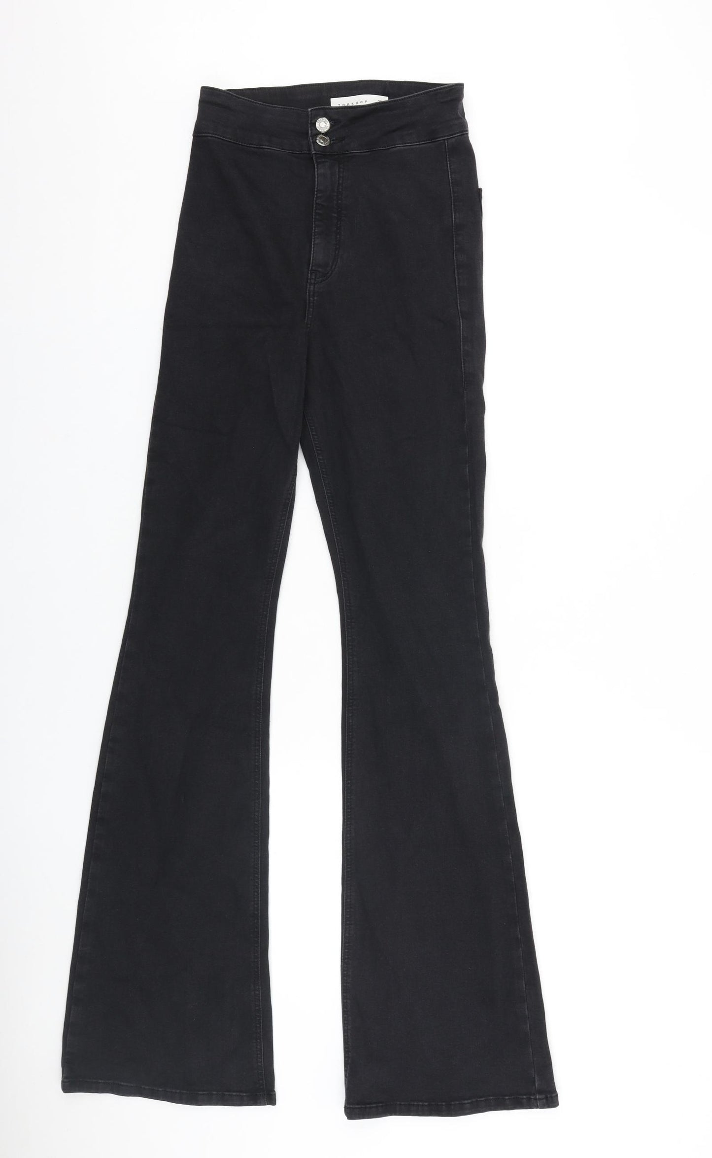 Topshop Womens Black Cotton Flared Jeans Size 28 L32 in Regular Zip