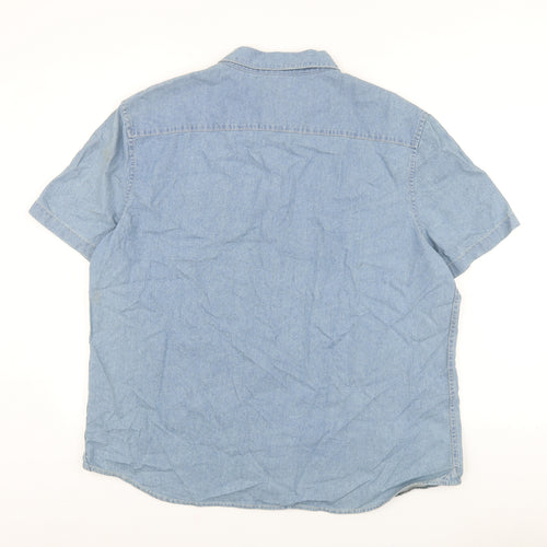 Marks and Spencer Mens Blue Cotton Button-Up Size 2XL Collared Button