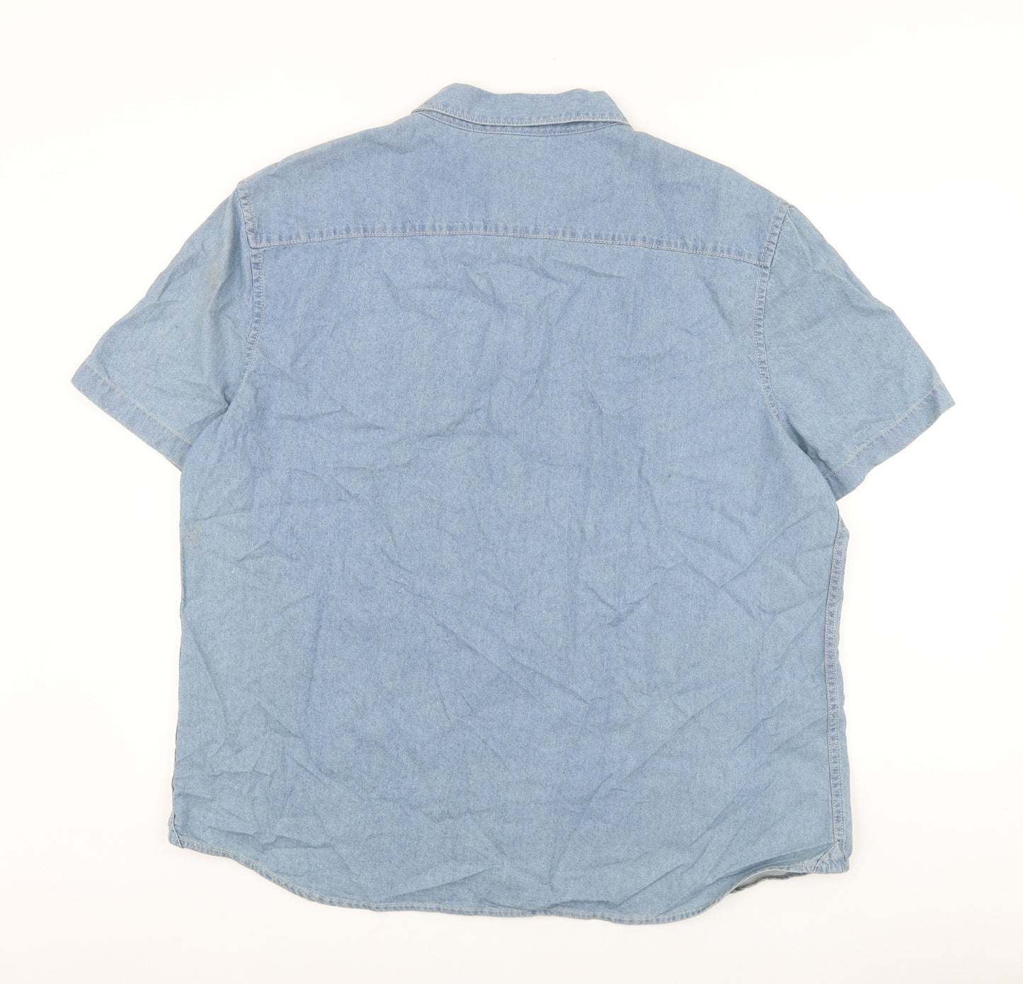 Marks and Spencer Mens Blue Cotton Button-Up Size 2XL Collared Button