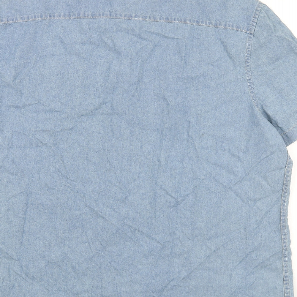 Marks and Spencer Mens Blue Cotton Button-Up Size 2XL Collared Button