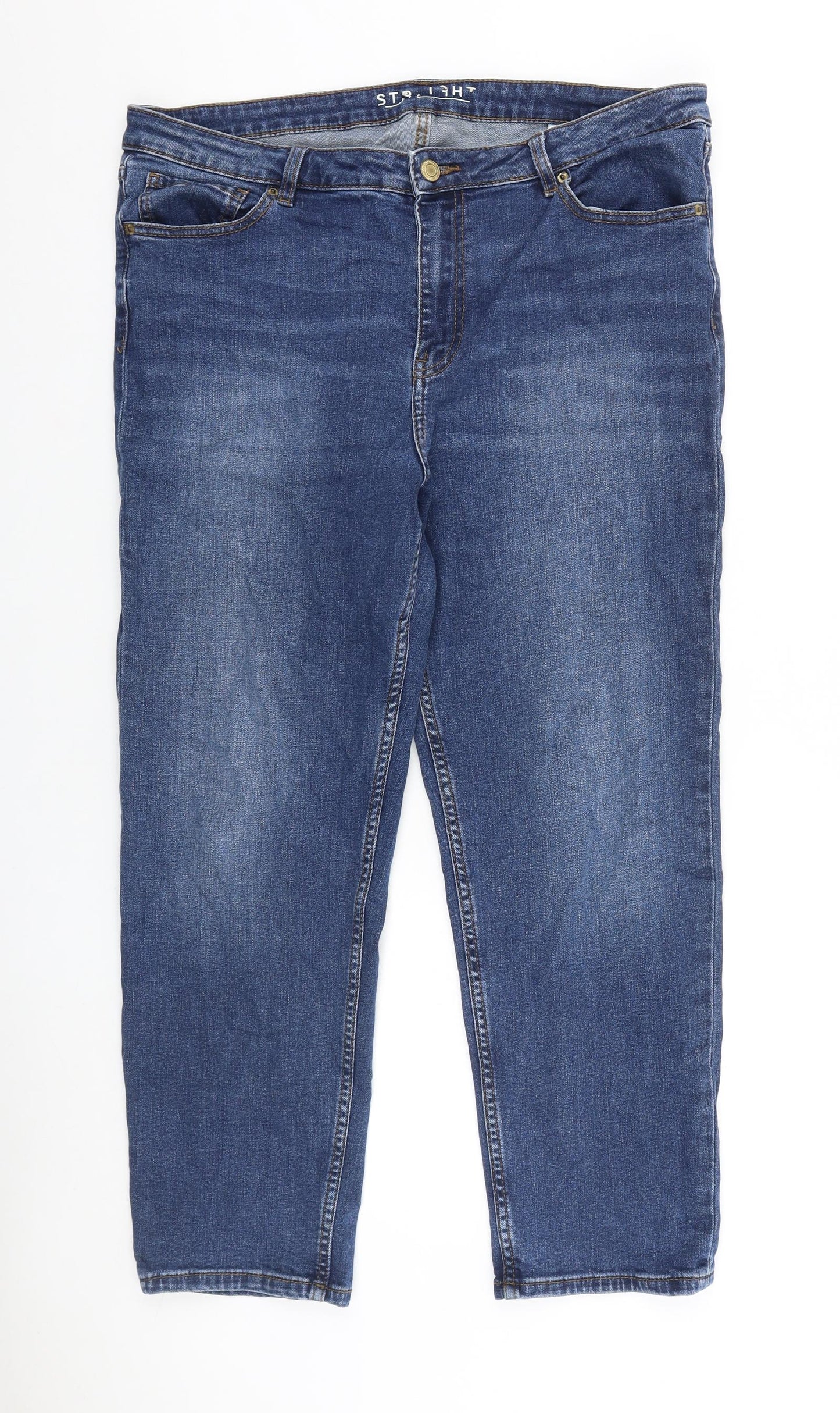 Marks and Spencer Womens Blue Cotton Straight Jeans Size 16 L27 in Regular Zip