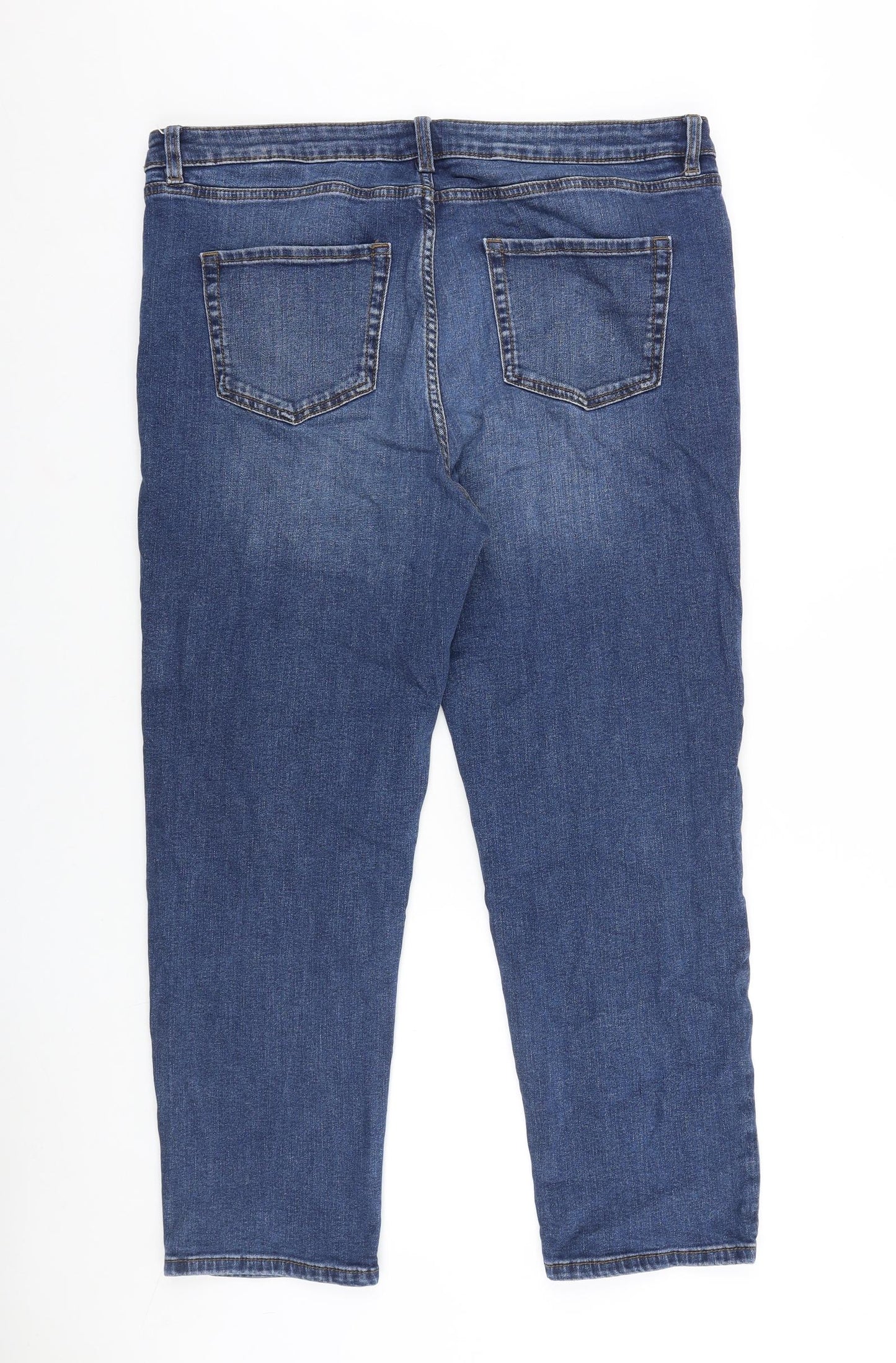 Marks and Spencer Womens Blue Cotton Straight Jeans Size 16 L27 in Regular Zip