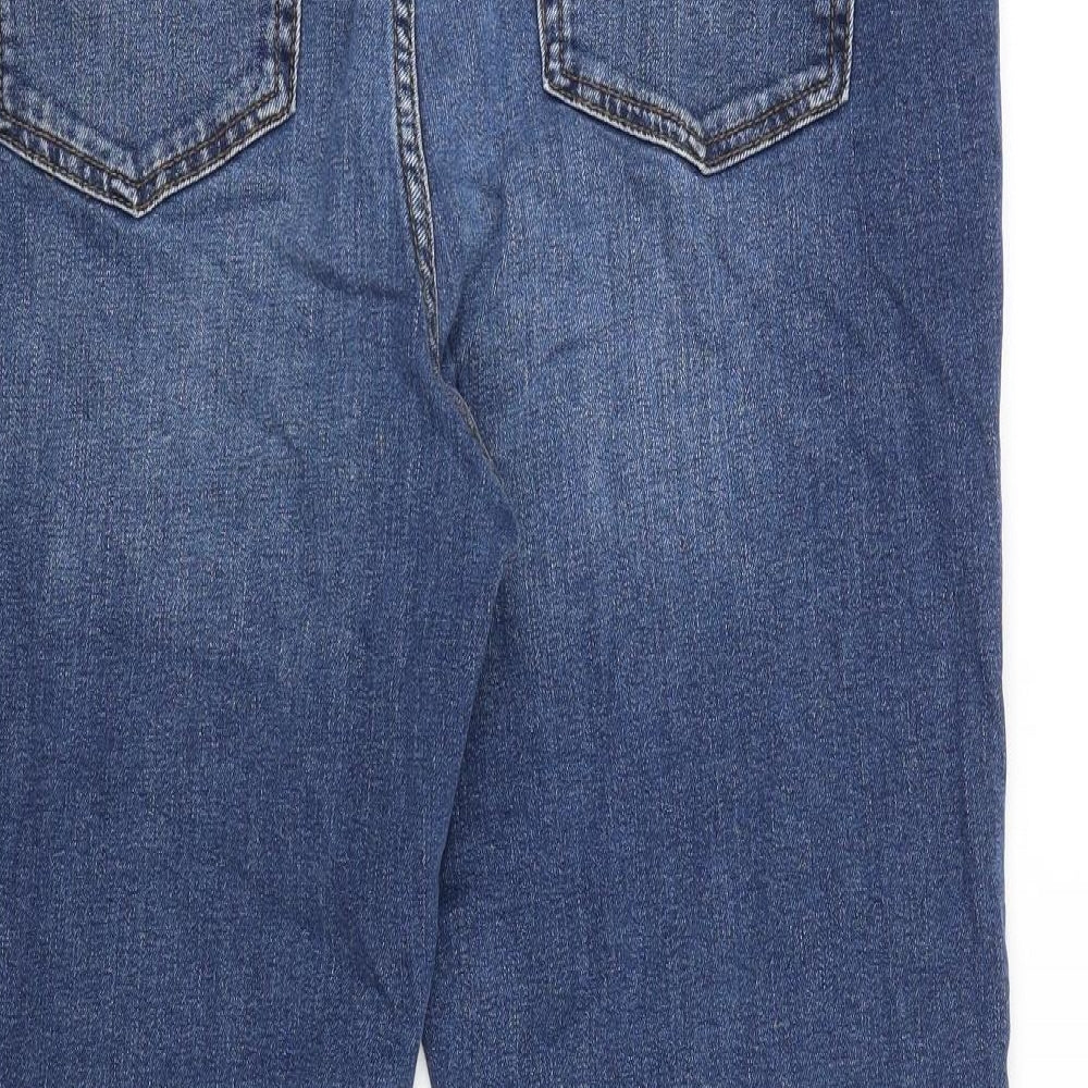 Marks and Spencer Womens Blue Cotton Straight Jeans Size 16 L27 in Regular Zip