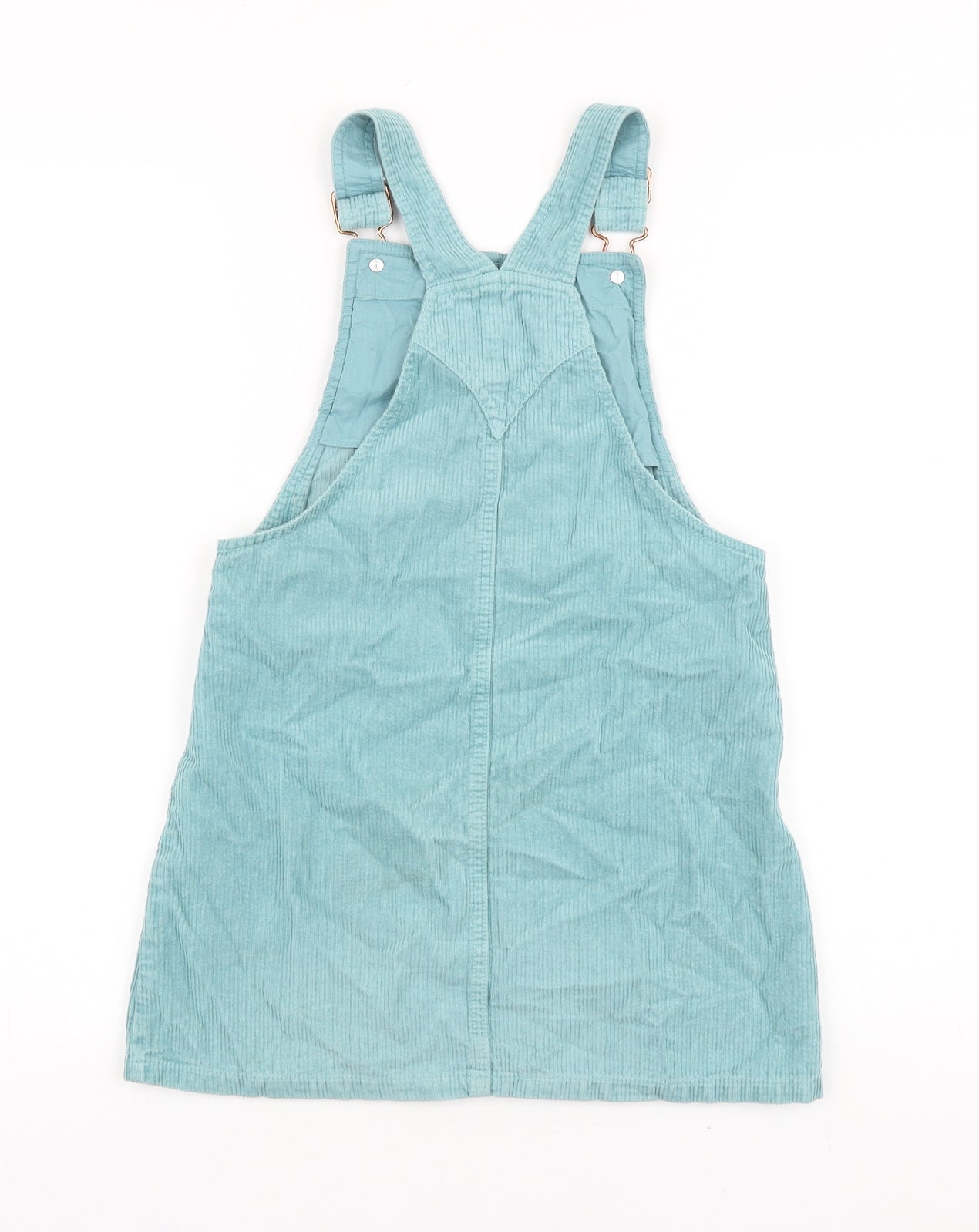 Marks and Spencer Girls Blue 100% Cotton Pinafore/Dungaree Dress Size 8-9 Years Square Neck Buckle