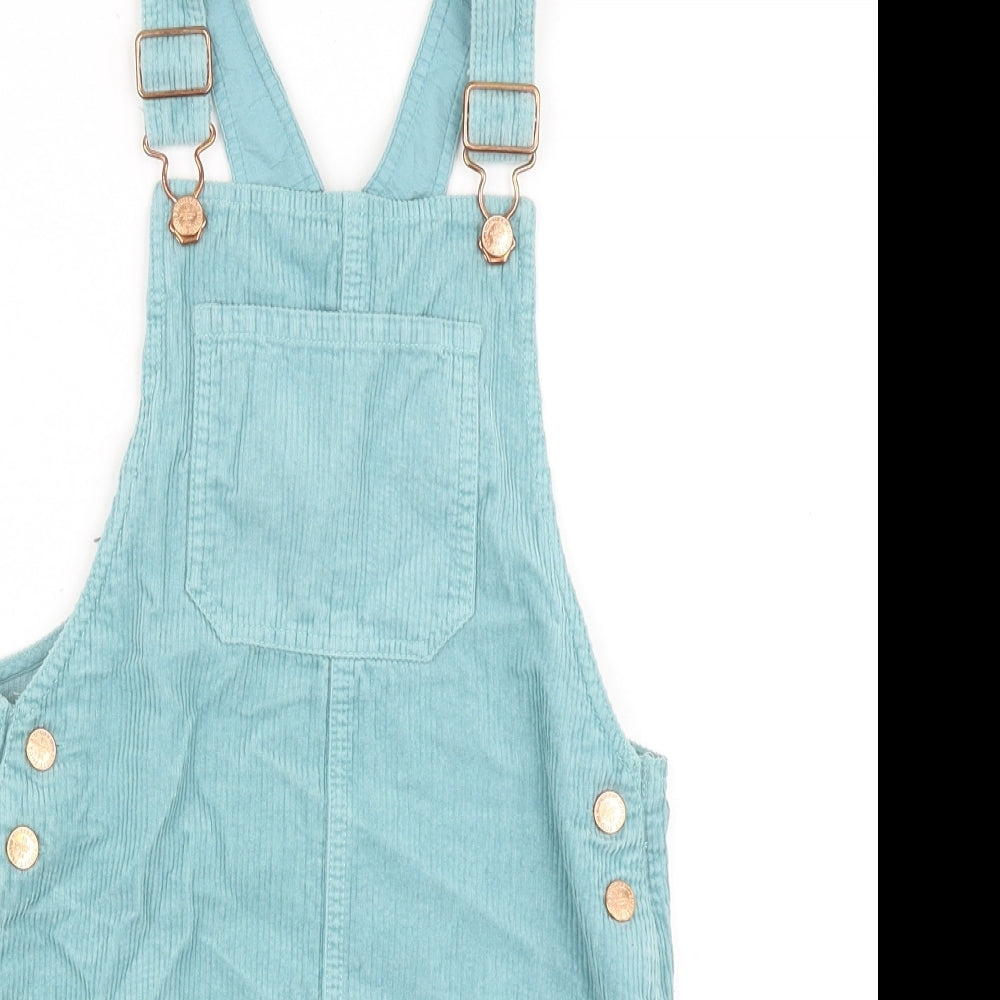 Marks and Spencer Girls Blue 100% Cotton Pinafore/Dungaree Dress Size 8-9 Years Square Neck Buckle