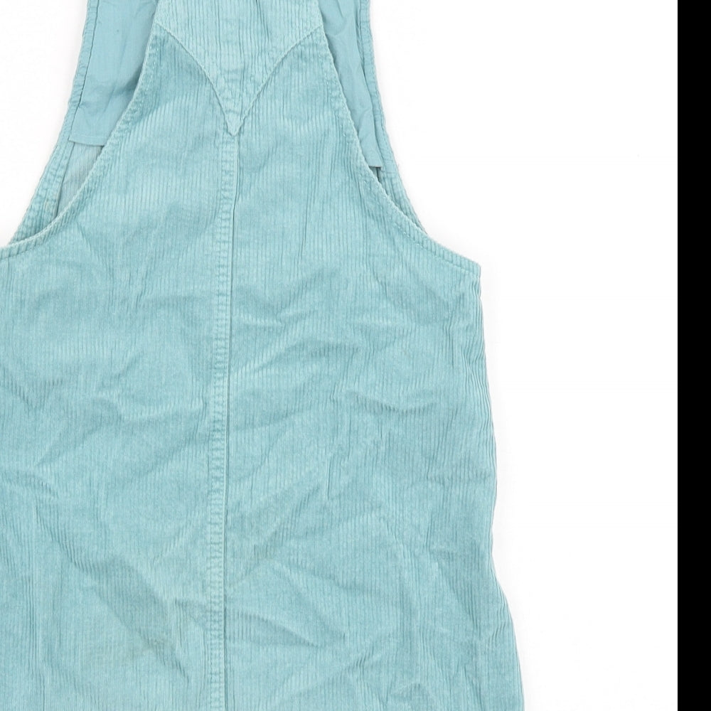 Marks and Spencer Girls Blue 100% Cotton Pinafore/Dungaree Dress Size 8-9 Years Square Neck Buckle