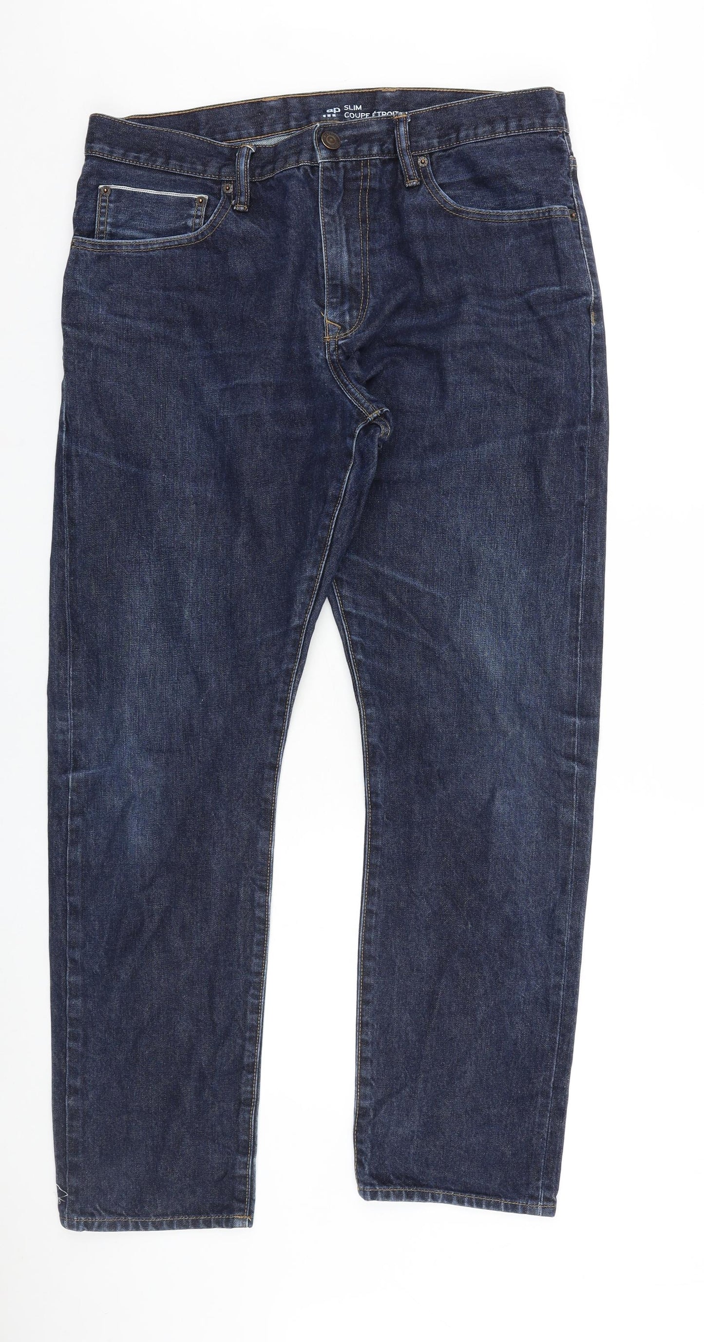 Preworn Mens Blue Cotton Straight Jeans Size 36 in L30 in Regular Zip