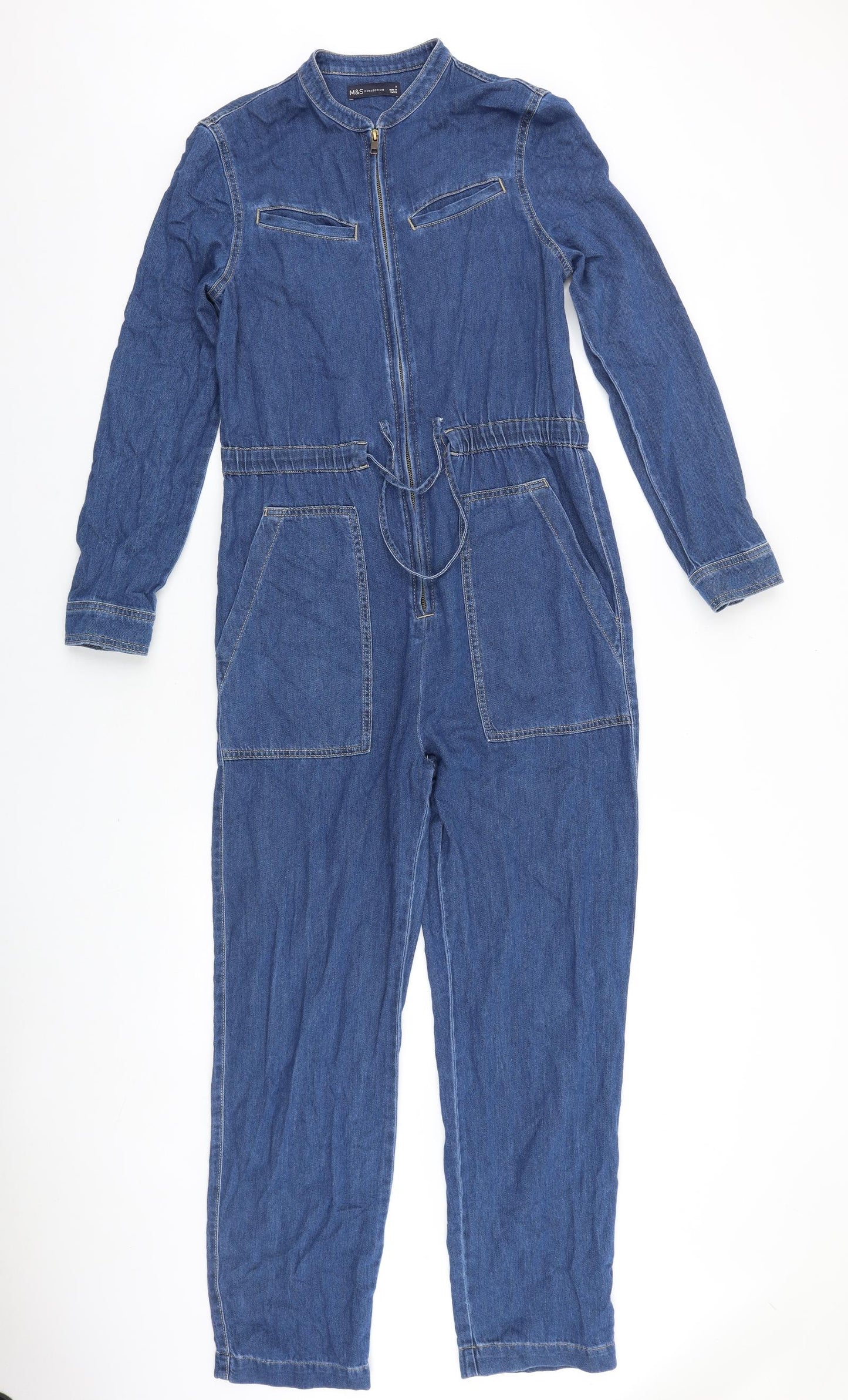 Marks and Spencer Womens Blue Cotton Coverall One-Piece Size 8 L28 in Zip