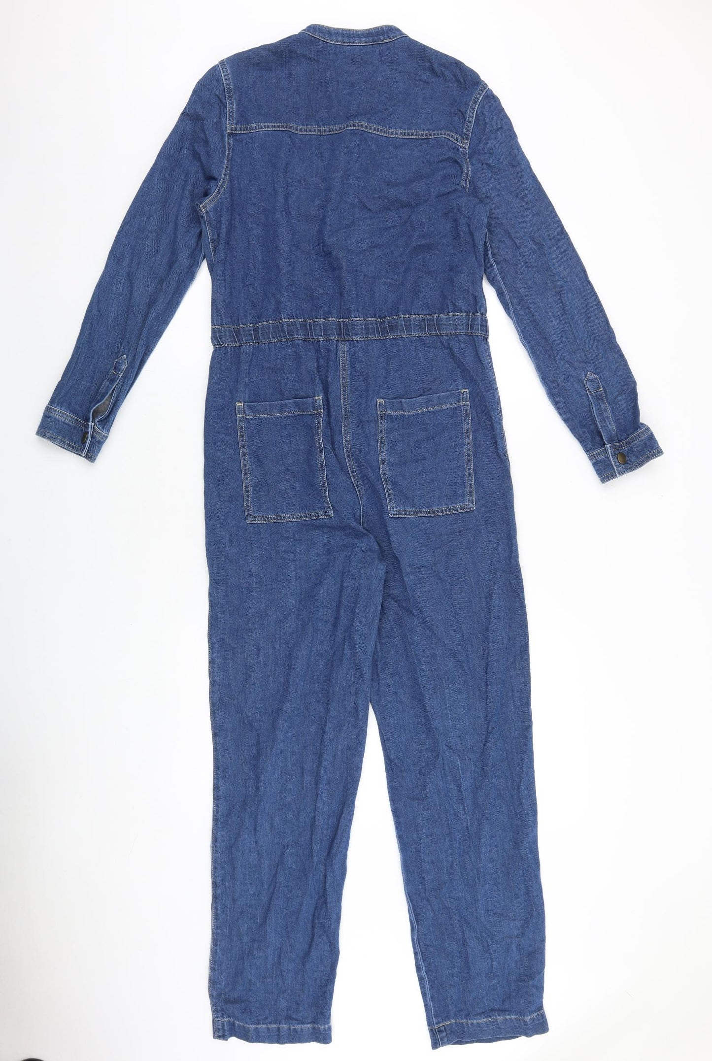 Marks and Spencer Womens Blue Cotton Coverall One-Piece Size 8 L28 in Zip