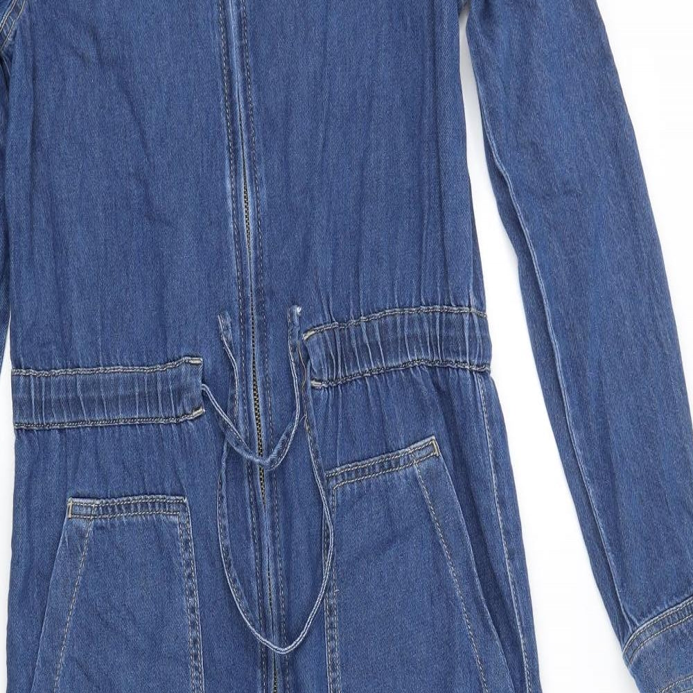 Marks and Spencer Womens Blue Cotton Coverall One-Piece Size 8 L28 in Zip