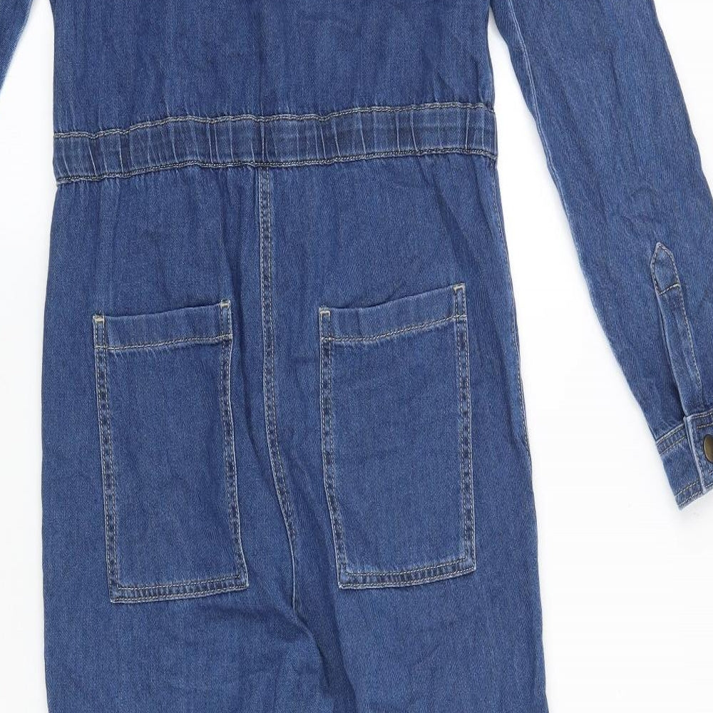 Marks and Spencer Womens Blue Cotton Coverall One-Piece Size 8 L28 in Zip