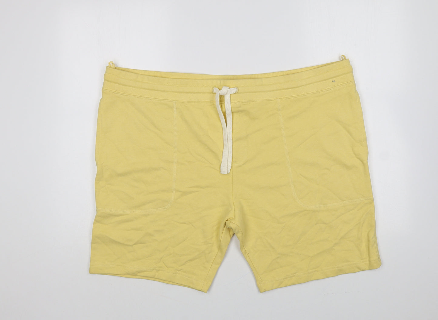 Marks and Spencer Mens Yellow Cotton Sweat Shorts Size 3XL Regular Drawstring