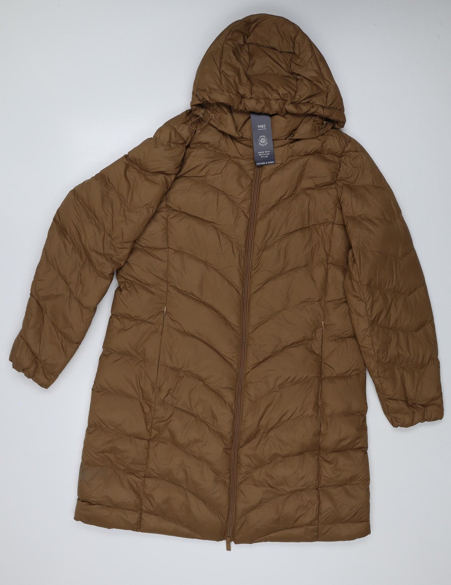 Marks and Spencer Womens Brown Quilted Coat Size 16 Zip