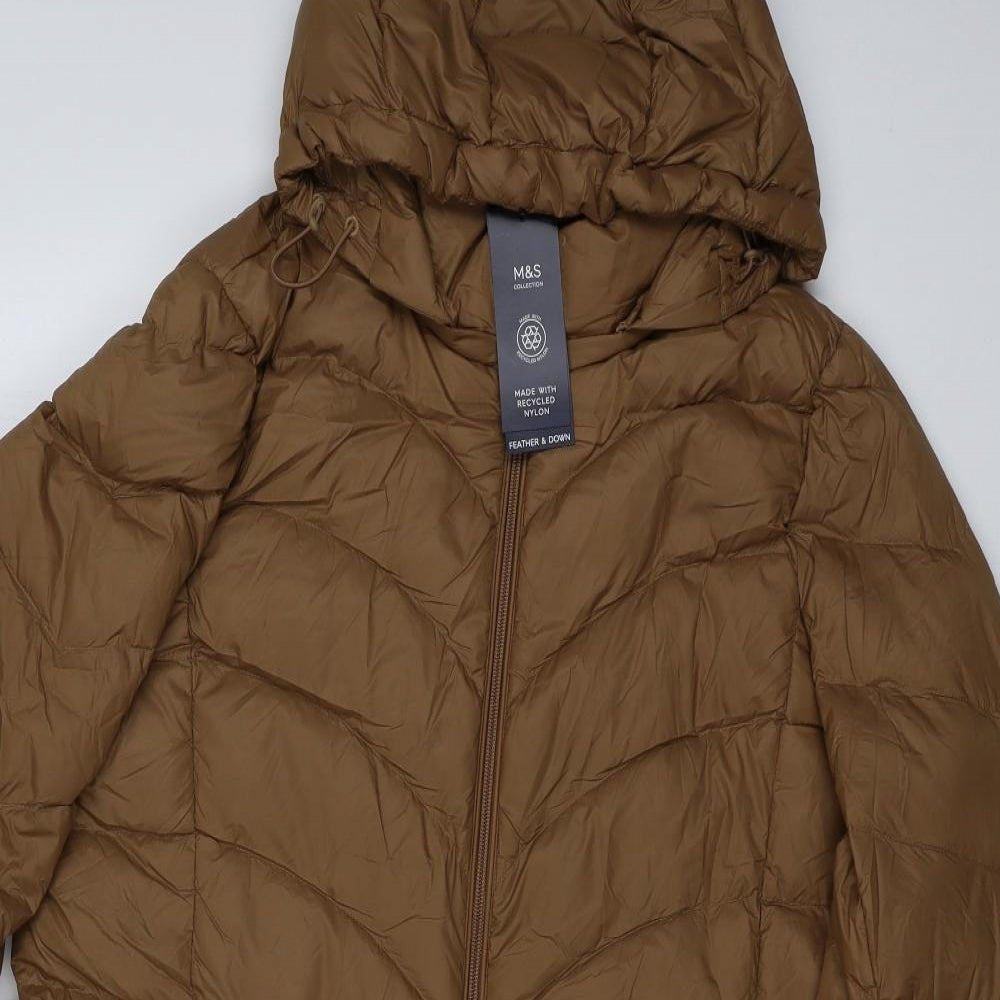 Marks and Spencer Womens Brown Quilted Coat Size 16 Zip