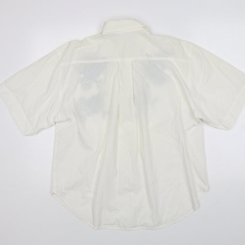 Preworn Womens Ivory Polyester Basic Button-Up Size 12 Collared - Flower Motif