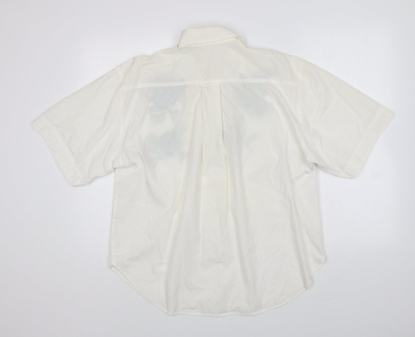 Preworn Womens Ivory Polyester Basic Button-Up Size 12 Collared - Flower Motif