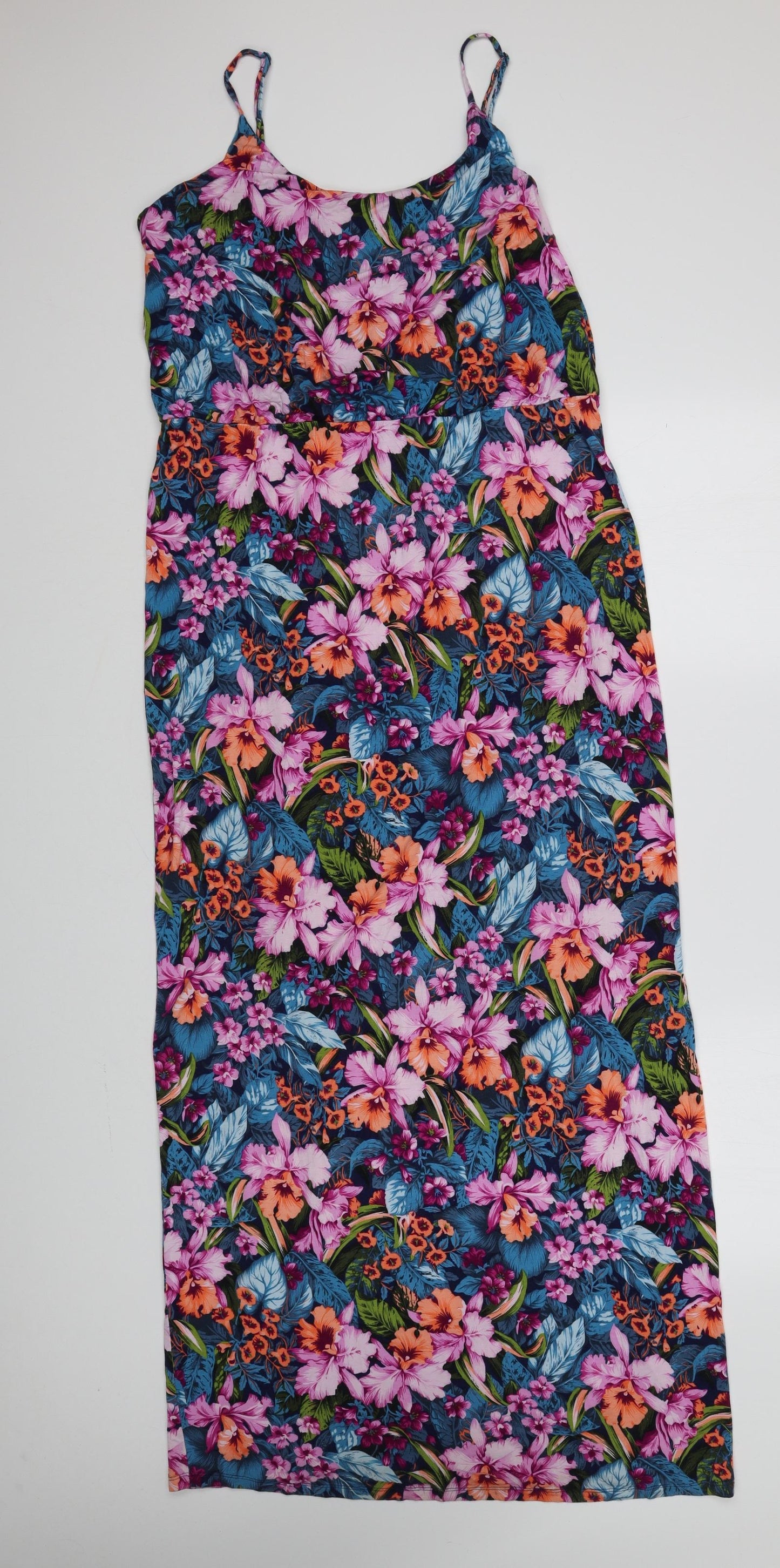 Oasis Womens Multicoloured Floral Viscose Slip Dress Size L Scoop Neck Pullover