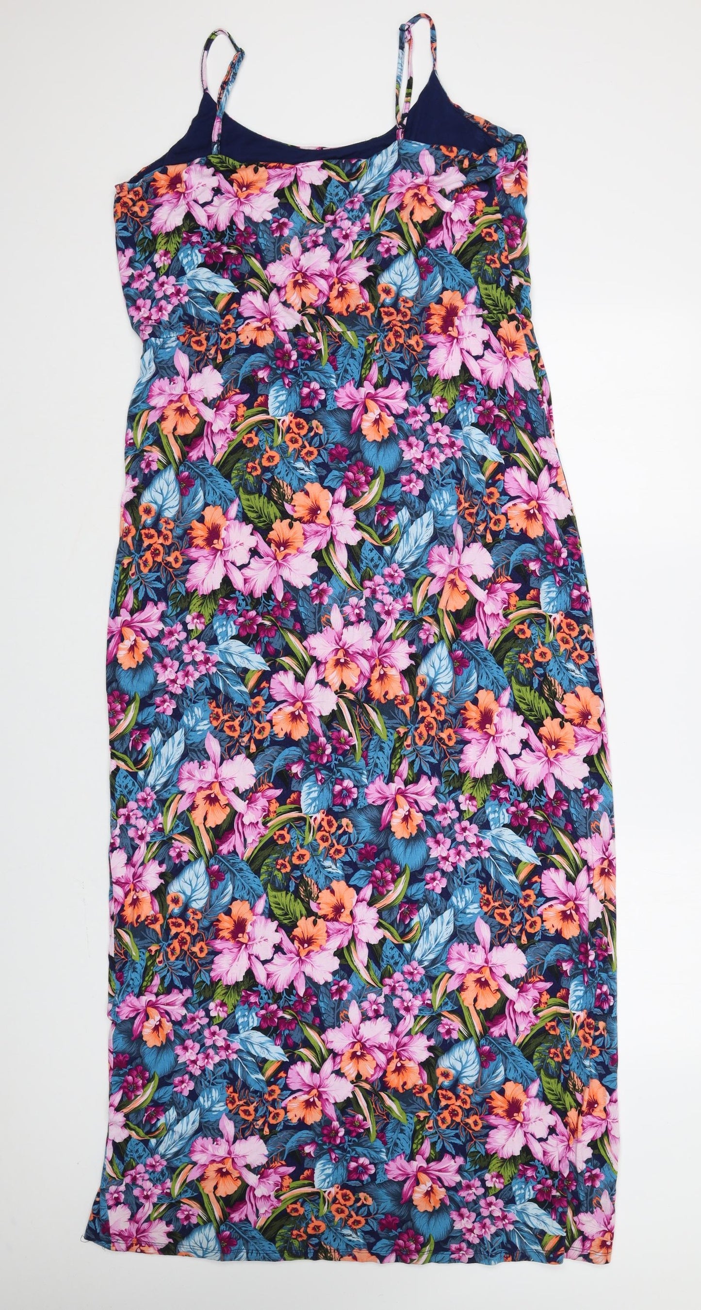 Oasis Womens Multicoloured Floral Viscose Slip Dress Size L Scoop Neck Pullover