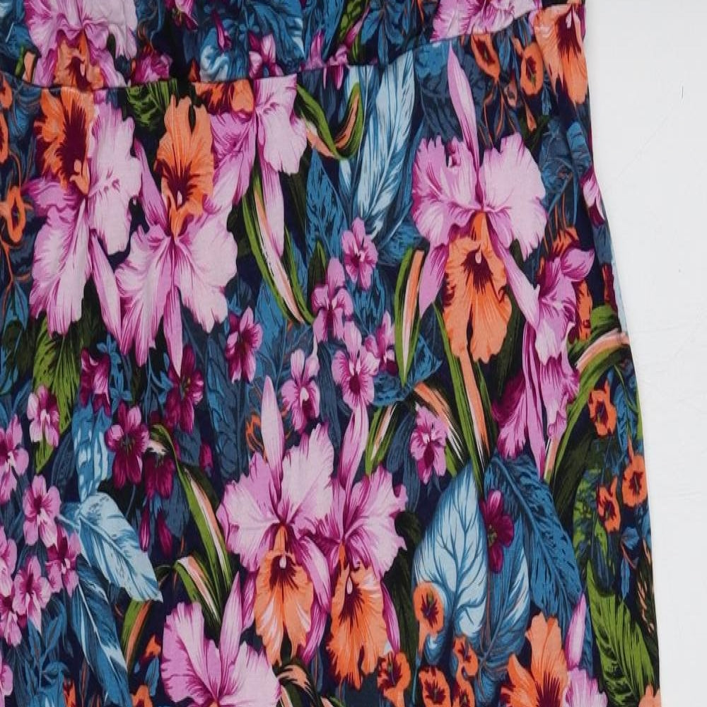 Oasis Womens Multicoloured Floral Viscose Slip Dress Size L Scoop Neck Pullover