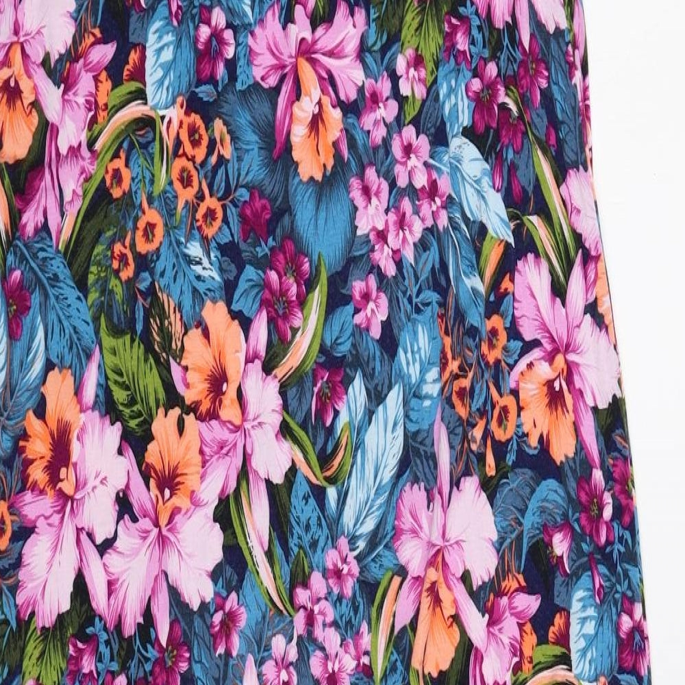 Oasis Womens Multicoloured Floral Viscose Slip Dress Size L Scoop Neck Pullover
