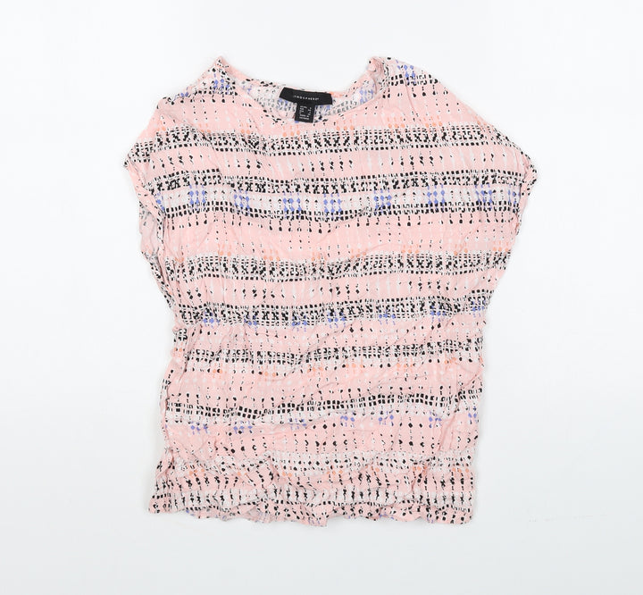 Atmosphere Womens Pink Geometric Viscose Basic Blouse Size 6 Round Neck