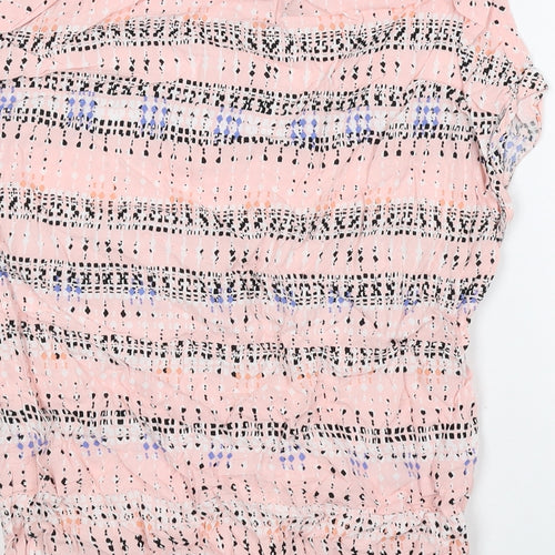 Atmosphere Womens Pink Geometric Viscose Basic Blouse Size 6 Round Neck
