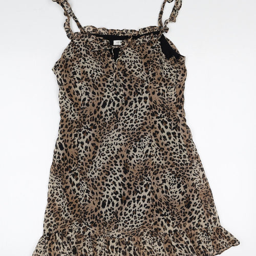 Honey Punch Womens Brown Animal Print Polyester Mini Size M Sweetheart Tie - Leopard Print