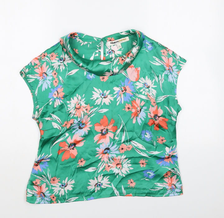 Clements Ribeiro Womens Green Floral Polyester Basic Blouse Size L Cowl Neck