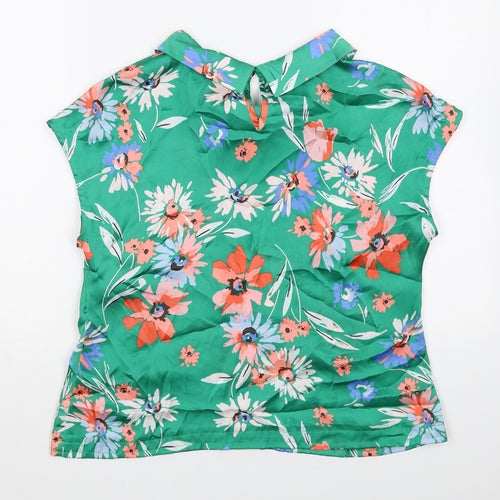 Clements Ribeiro Womens Green Floral Polyester Basic Blouse Size L Cowl Neck