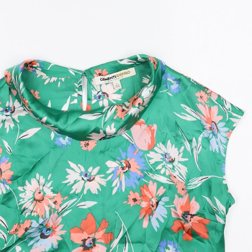 Clements Ribeiro Womens Green Floral Polyester Basic Blouse Size L Cowl Neck