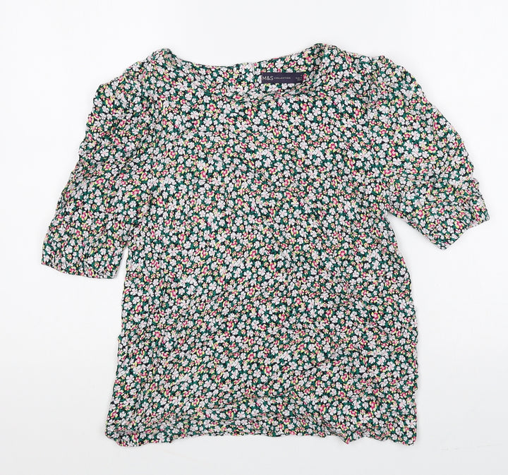 Marks and Spencer Womens Multicoloured Floral Viscose Basic Blouse Size 8 Round Neck