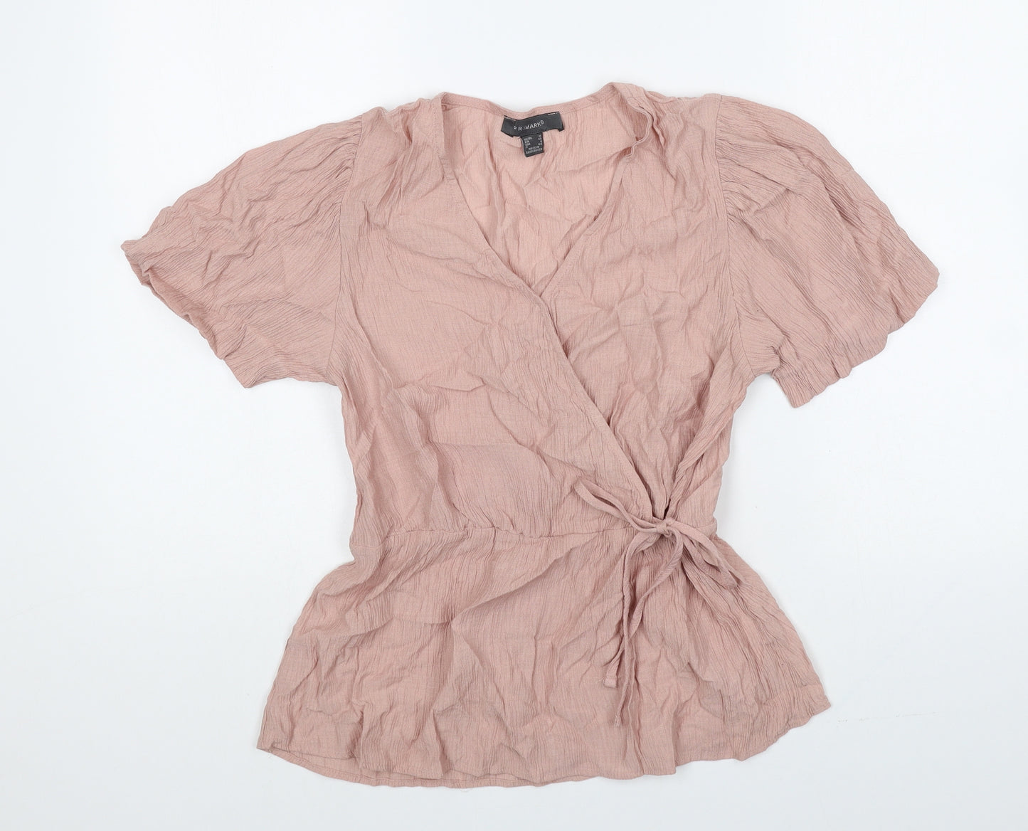 Primark Womens Pink Viscose Wrap Blouse Size 12 V-Neck