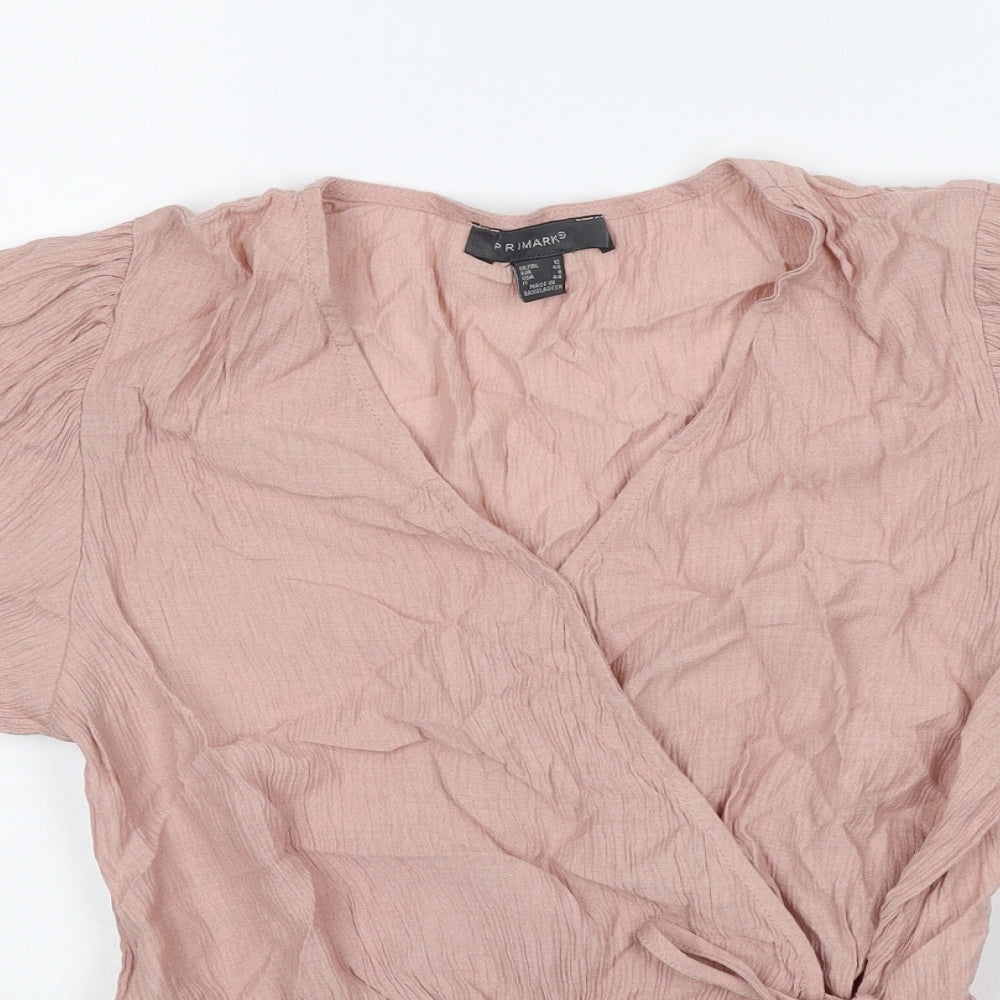Primark Womens Pink Viscose Wrap Blouse Size 12 V-Neck