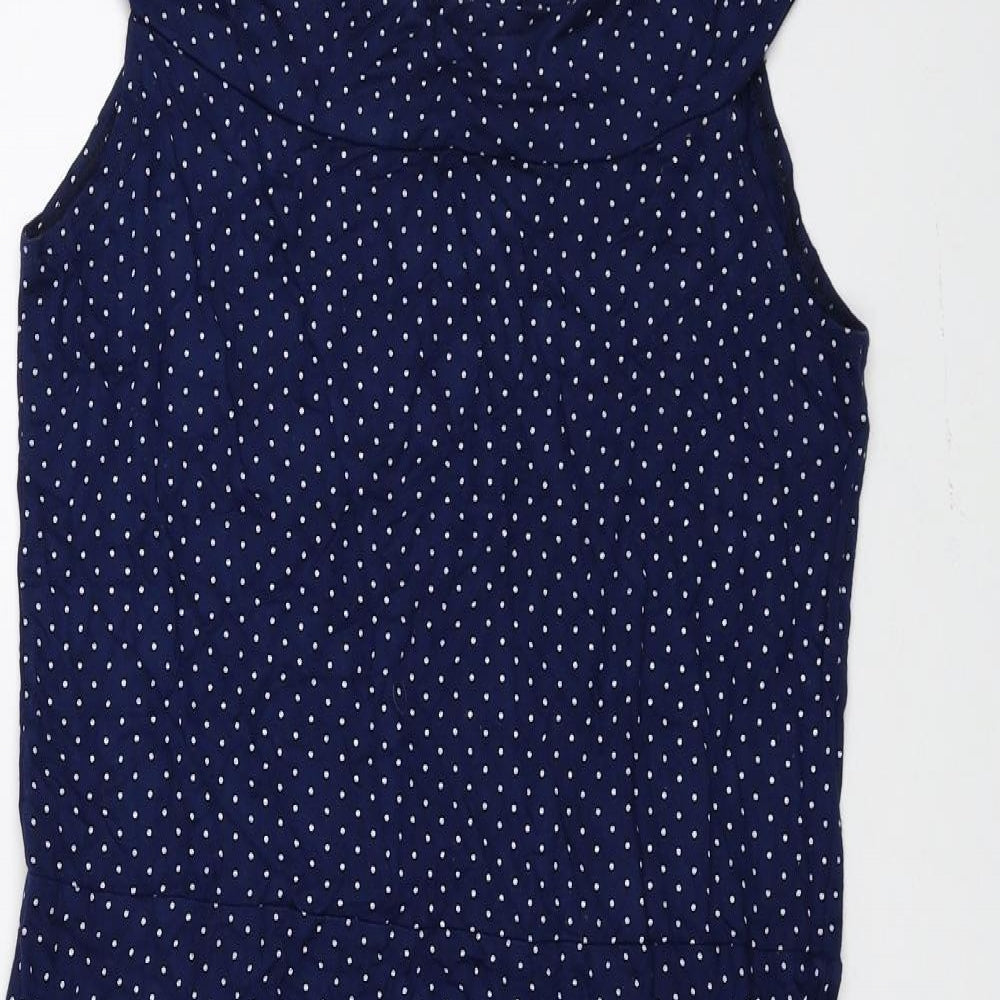 TU Womens Blue Polka Dot Polyester Fit & Flare Size 14 Off the Shoulder Pullover