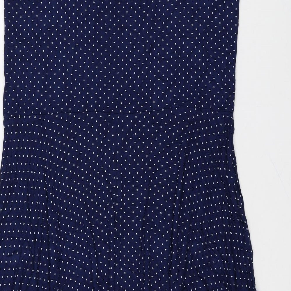 TU Womens Blue Polka Dot Polyester Fit & Flare Size 14 Off the Shoulder Pullover