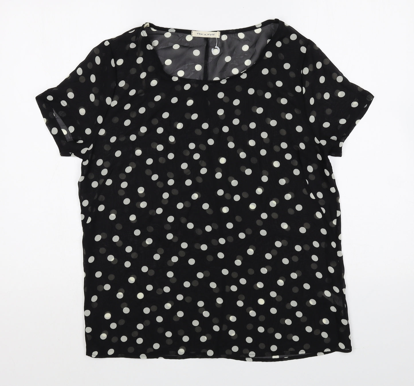Tea n Rose Womens Black Polka Dot Polyester Basic T-Shirt Size M Round Neck