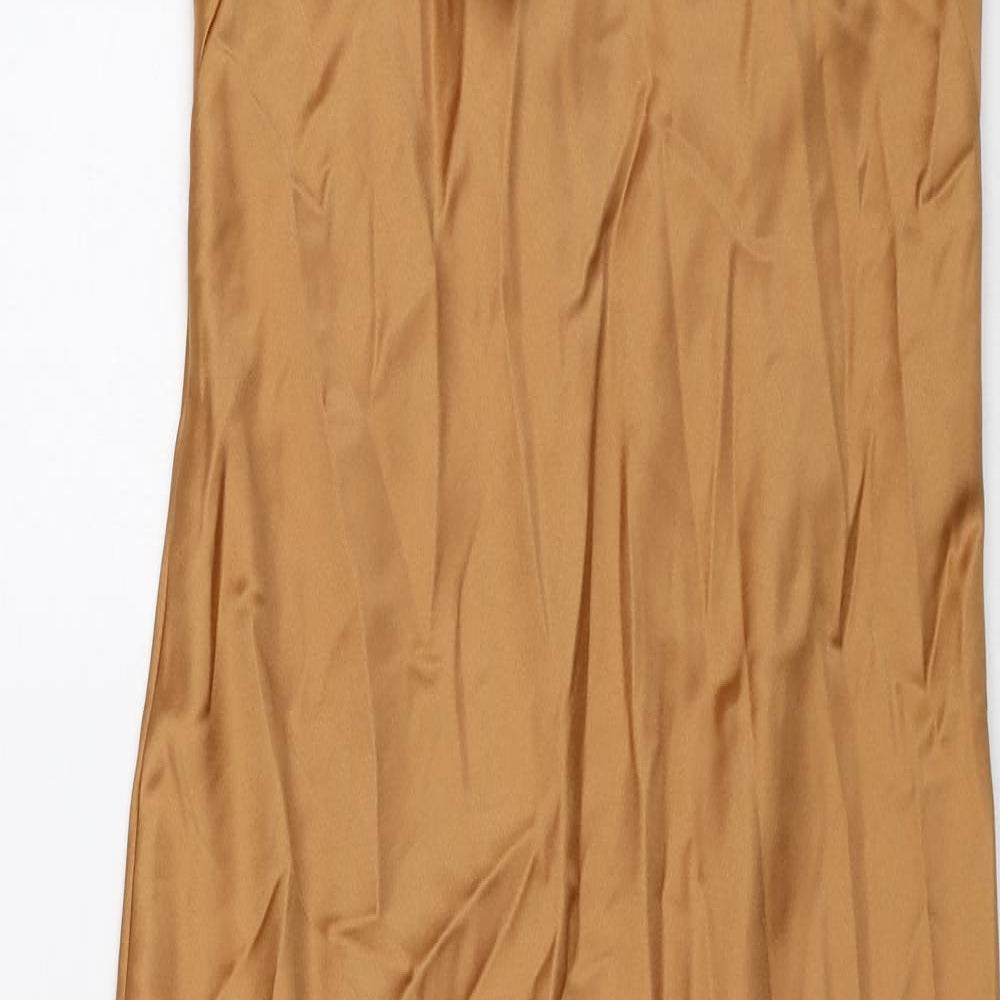 Zara Womens Gold Polyester Slip Dress Size XS V-Neck Pullover