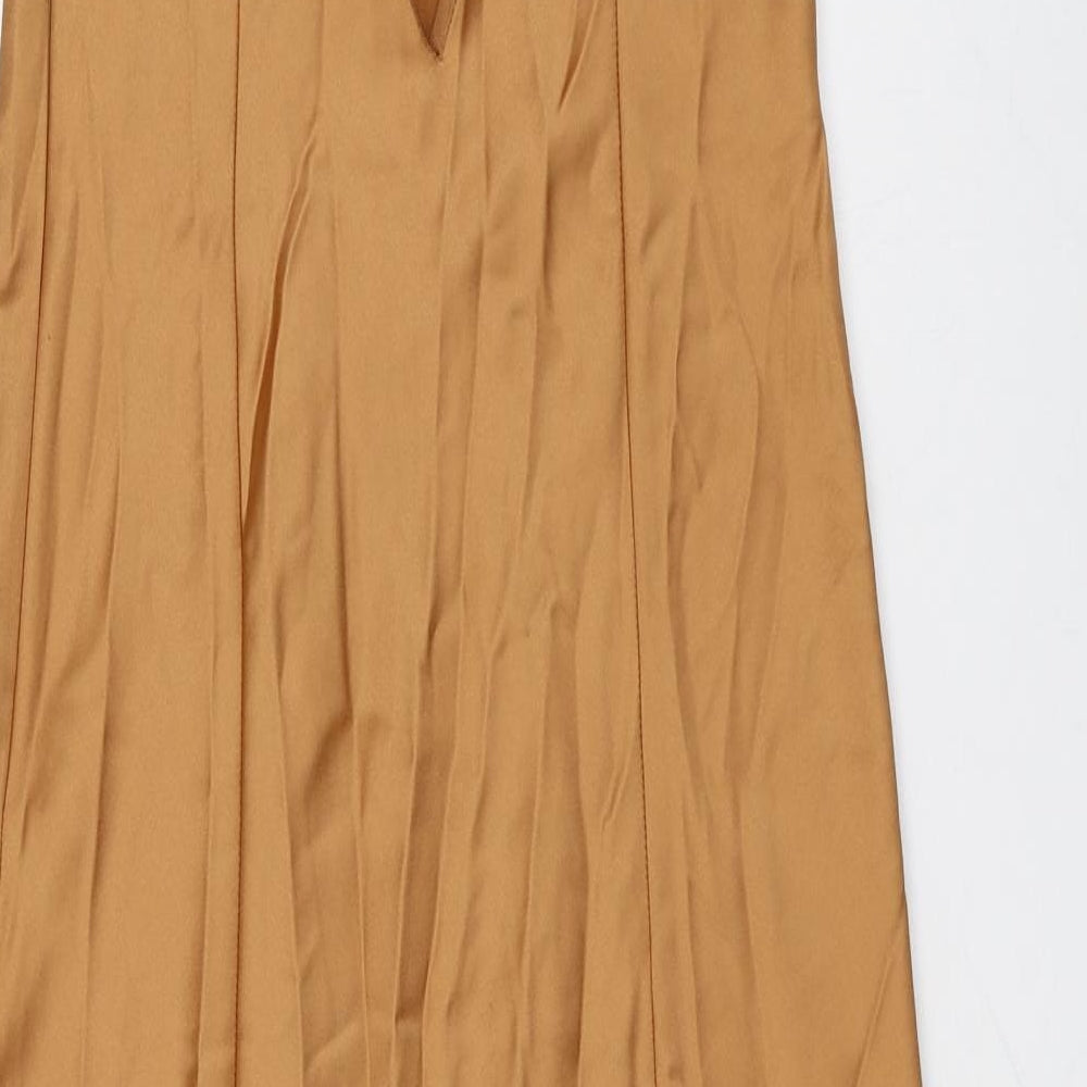 Zara Womens Gold Polyester Slip Dress Size XS V-Neck Pullover