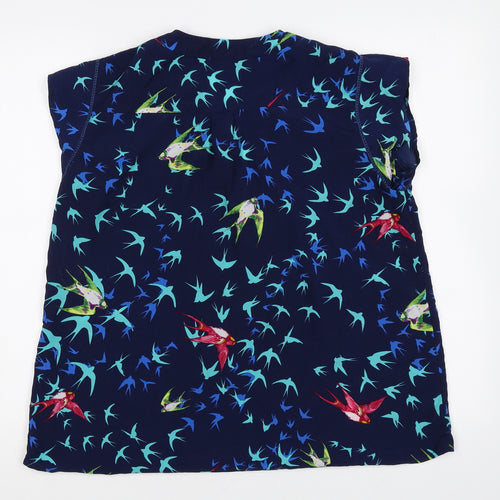 Flamant Rose Womens Blue Geometric Polyester Basic T-Shirt Size L V-Neck - Bird Pattern
