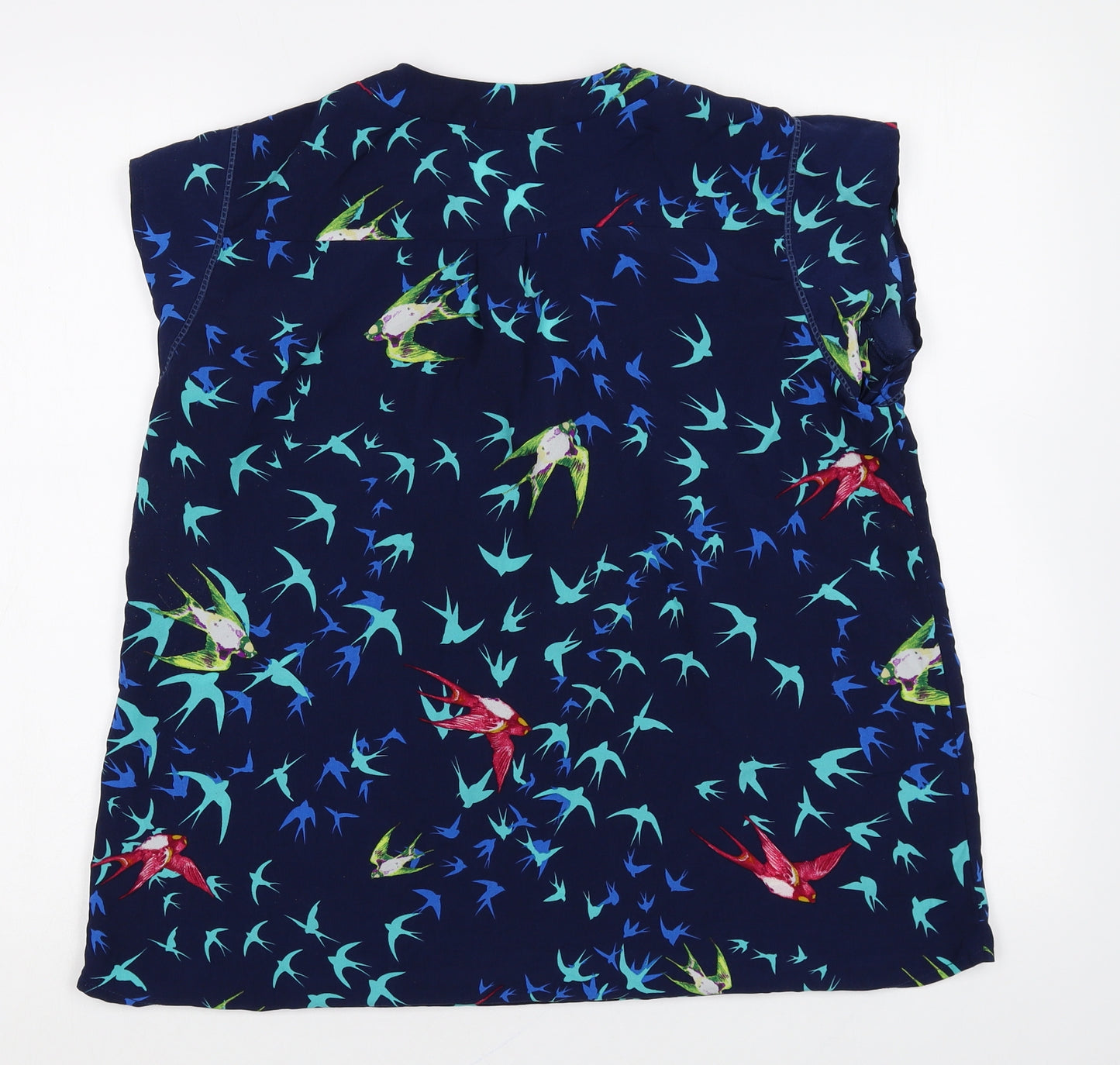 Flamant Rose Womens Blue Geometric Polyester Basic T-Shirt Size L V-Neck - Bird Pattern