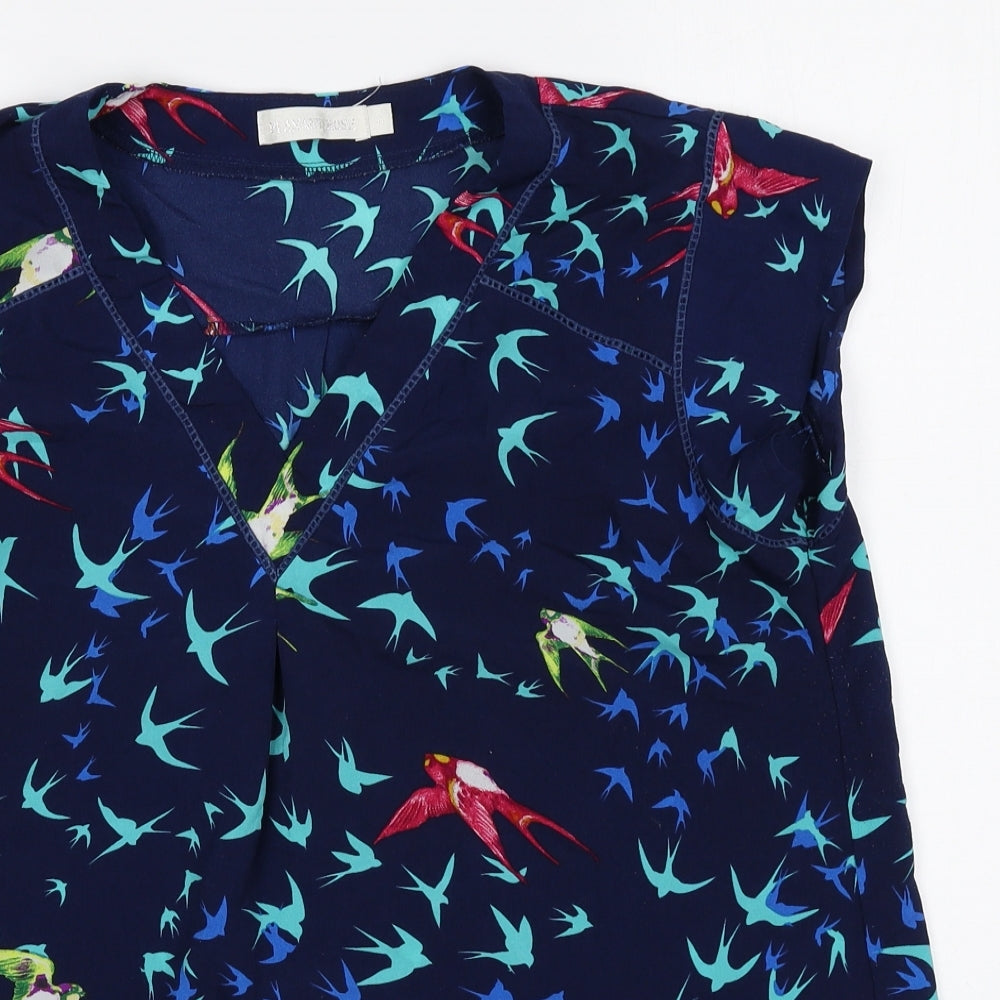 Flamant Rose Womens Blue Geometric Polyester Basic T-Shirt Size L V-Neck - Bird Pattern
