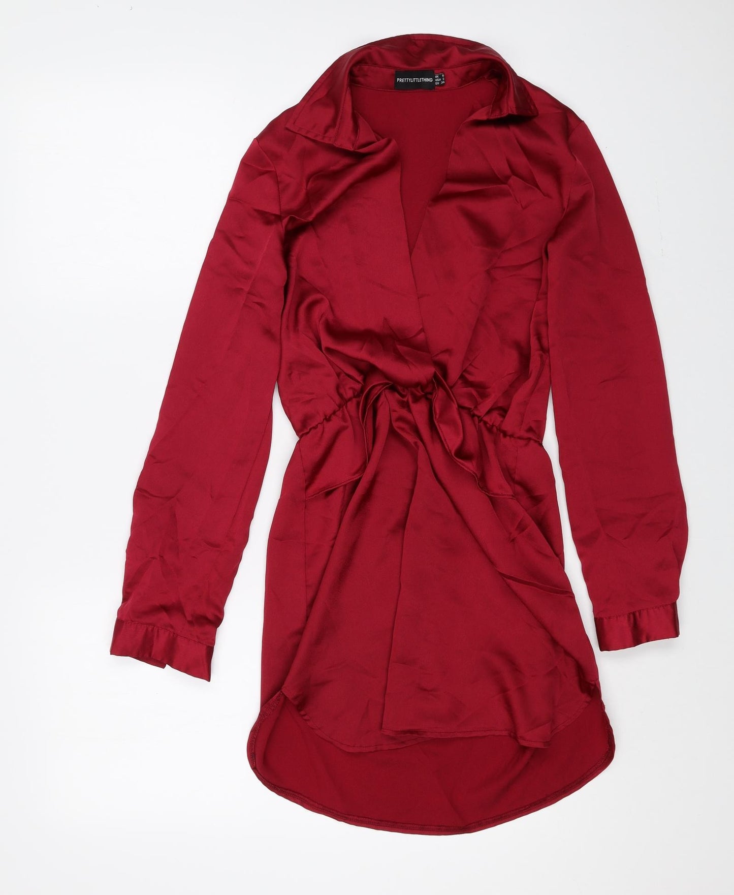 PRETTYLITTLETHING Womens Red Polyester Shirt Dress Size 6 Collared Pullover