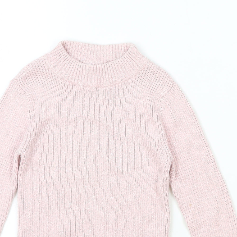 F&F Girls Pink Mock Neck Polyester Pullover Jumper Size 6-7 Years Pullover