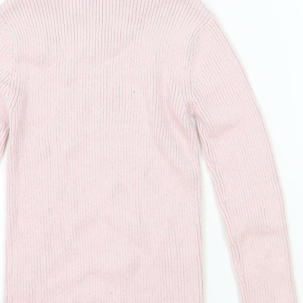 F&F Girls Pink Mock Neck Polyester Pullover Jumper Size 6-7 Years Pullover