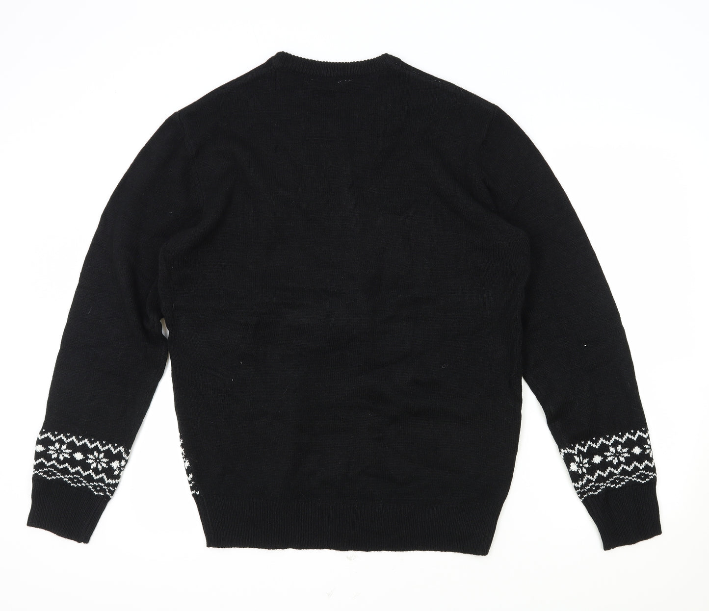 PEP&CO Mens Black Round Neck Polyester Pullover Jumper Size L - Christmas Reindeer