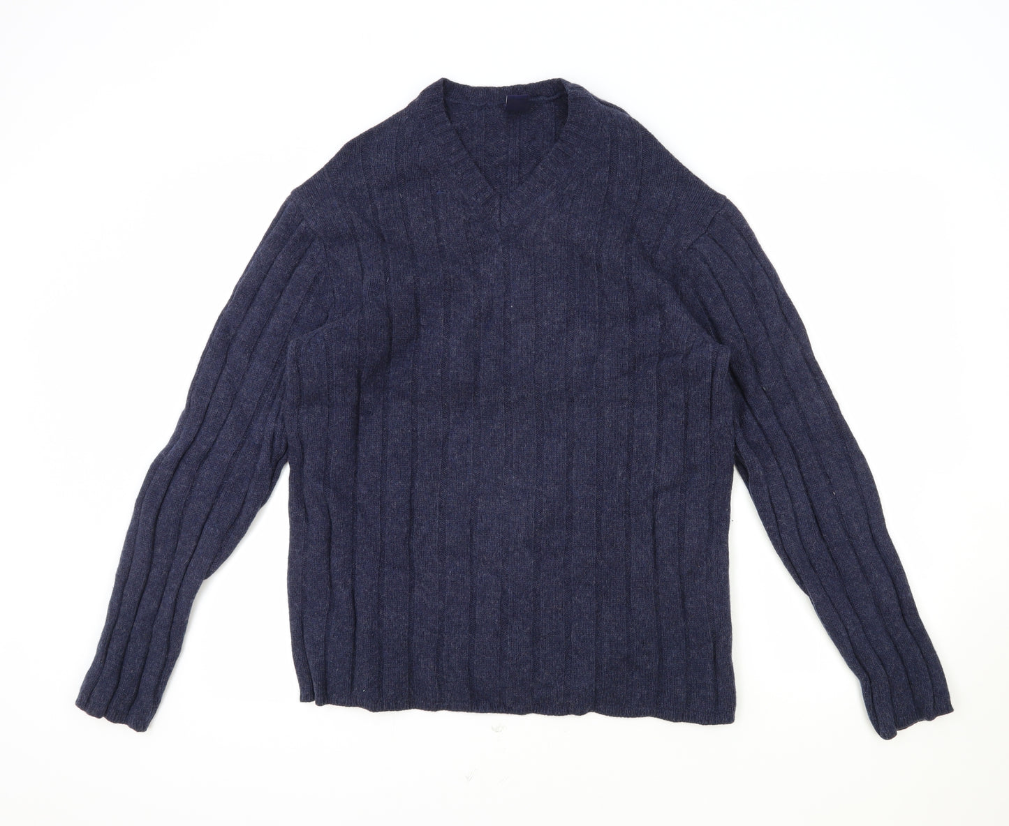Gap Mens Blue V-Neck Wool Pullover Jumper Size L