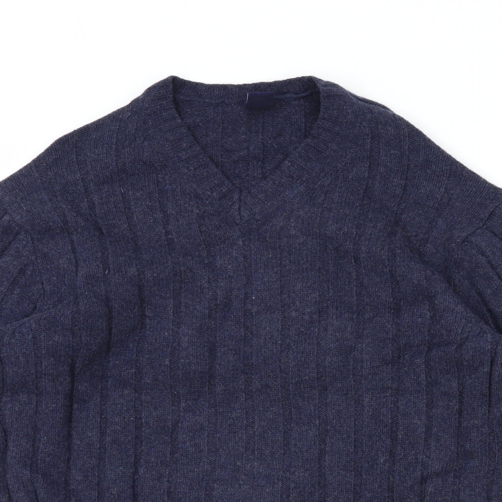 Gap Mens Blue V-Neck Wool Pullover Jumper Size L