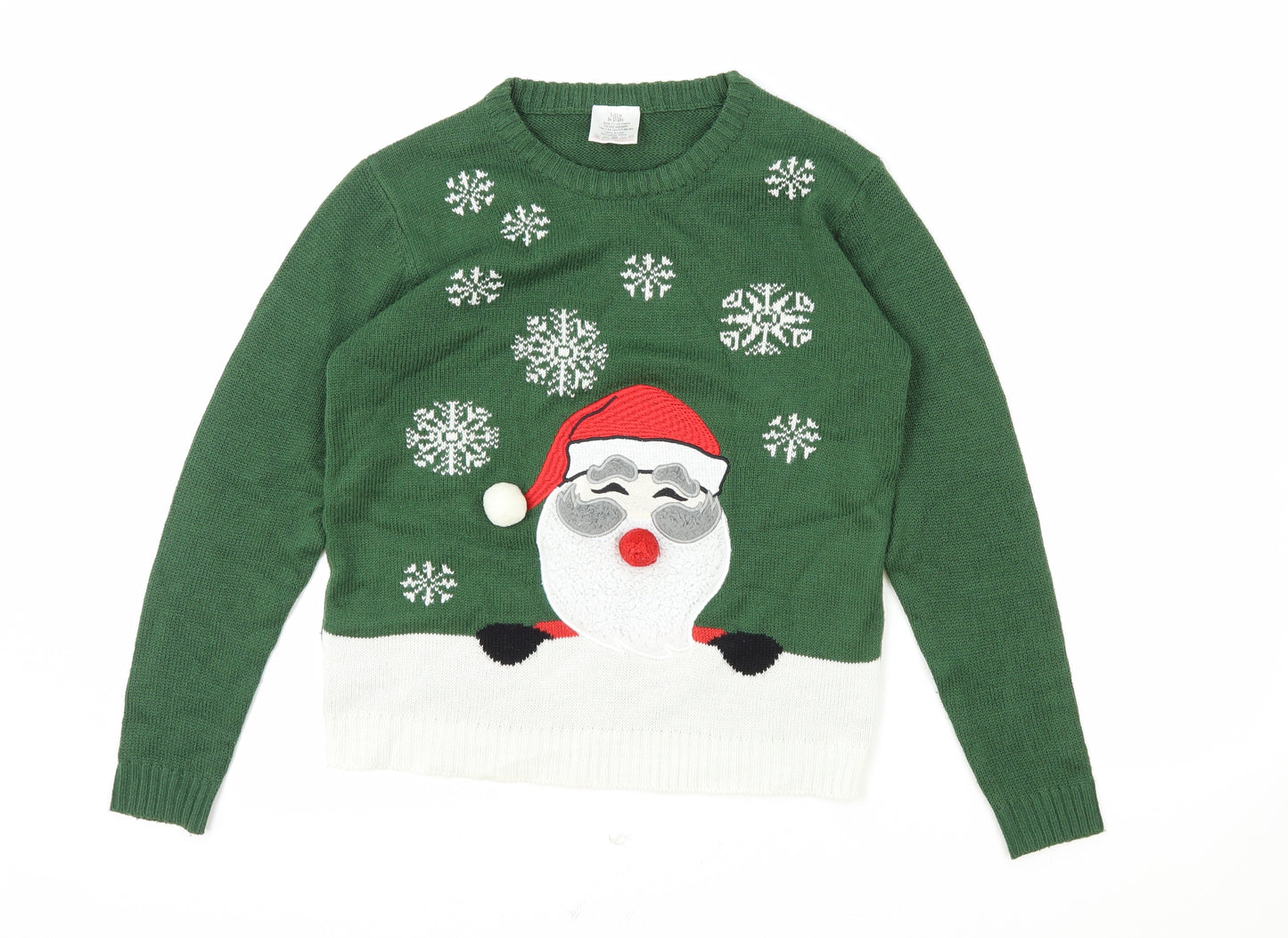 Lily & Dan Boys Green Round Neck Acrylic Pullover Jumper Size 11 Years Pullover