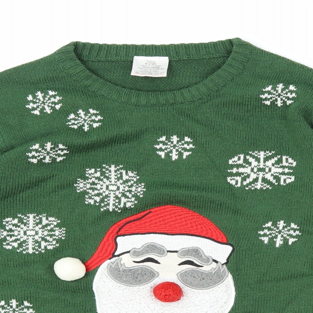 Lily & Dan Boys Green Round Neck Acrylic Pullover Jumper Size 11 Years Pullover