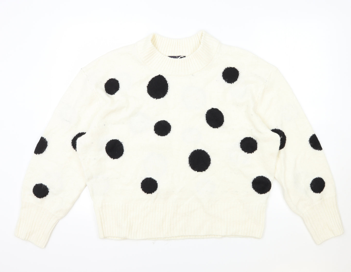Marks and Spencer Womens White Round Neck Polka Dot Acrylic Pullover Jumper Size L